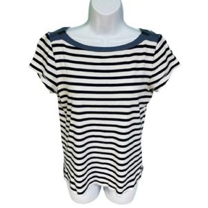 Lauren Ralph Lauren Striped Chambray Detail Nautical Short Sleeve Top Womens L